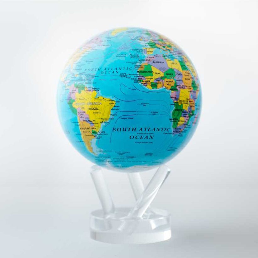 青いポリティカル地図 地球儀-光と磁場で自転する 地球儀 ムーバグローブ 日本公式オンラインショップ