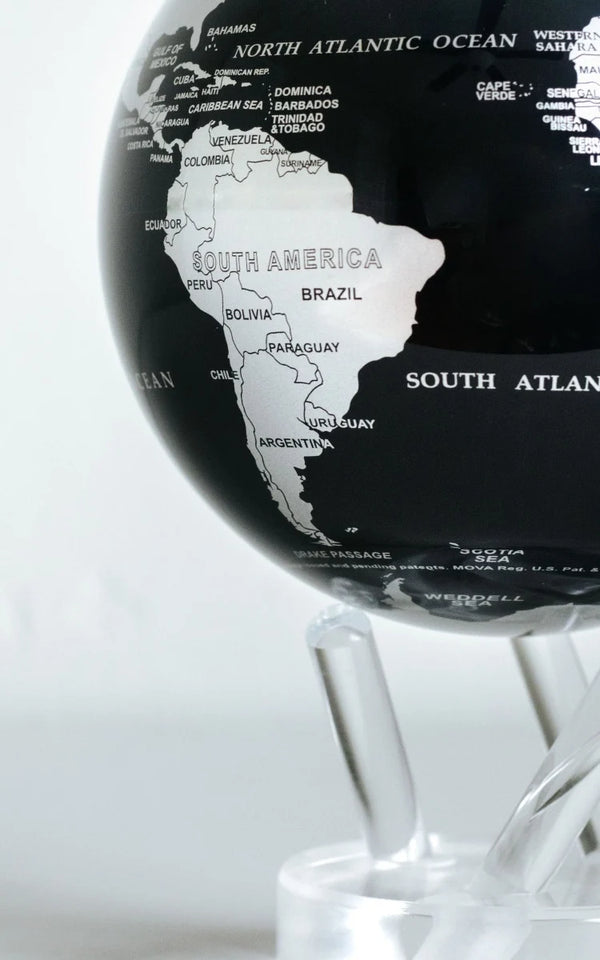 ブラックとシルバーの地球儀-世界地図-MOVA グローブ-【日本公式オンラインショップ】-環境光と地球の磁場で自転する 地球儀