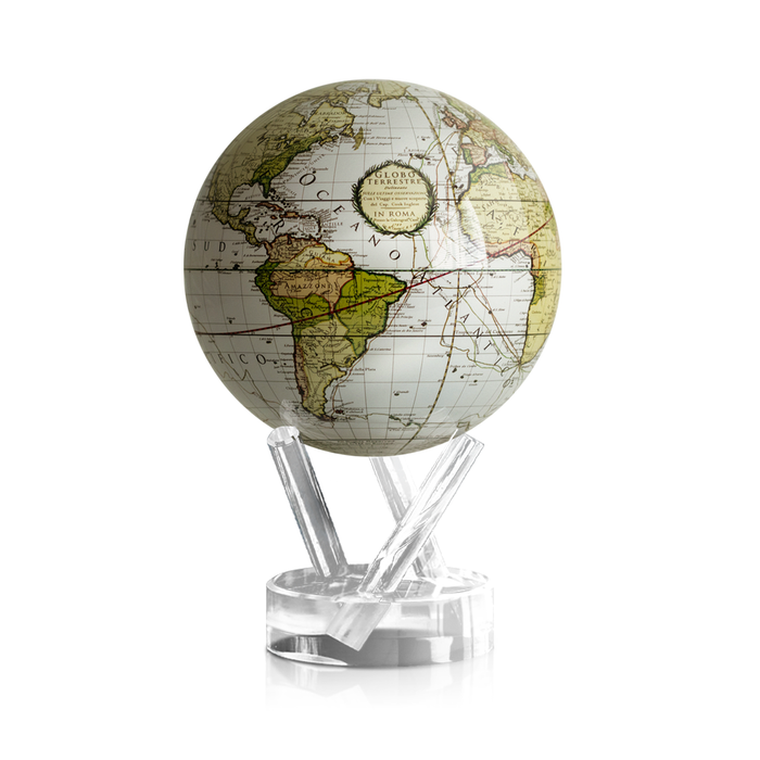 アンティーク テレストリアル ホワイト環境光と地球の磁場で自転する 地球儀 ムーバグローブ MOVA グローブ【日本公式オンラインショップ  4.5" 】-jp.movaglobes.store