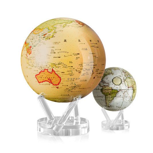 イエロー世界地図：日本語版 × ホワイト アンティーク テレストリアル