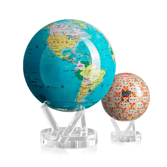 ブルー世界地図：日本語版 × 招き猫