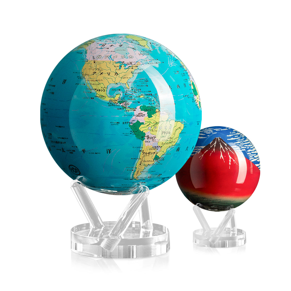 ブルー世界地図：日本語版 × 赤富士