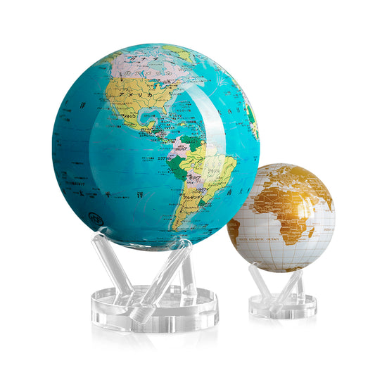 ブルー世界地図：日本語版 × ホワイト＆ゴールド